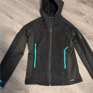 Salomon Black Hooded Jacket with Teal Zipper Accents